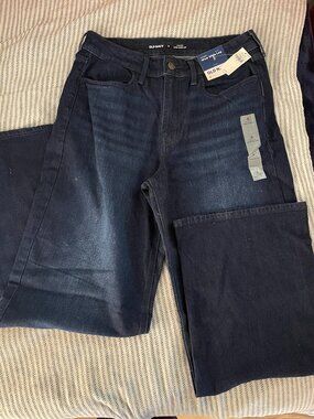 Old Navy Wow Wide Leg Jeans High Rise Dark Wash Stretch Denim